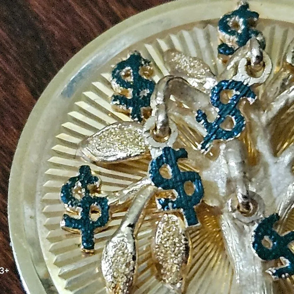VINTAGE DANKNER 3D DANGLING MONEY TREE WALL STREET 14K CHARM PENDANT NECKLACE